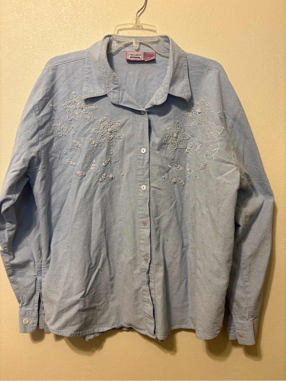 Premier Light Blue Embroidered Casual Button-Down Shirt